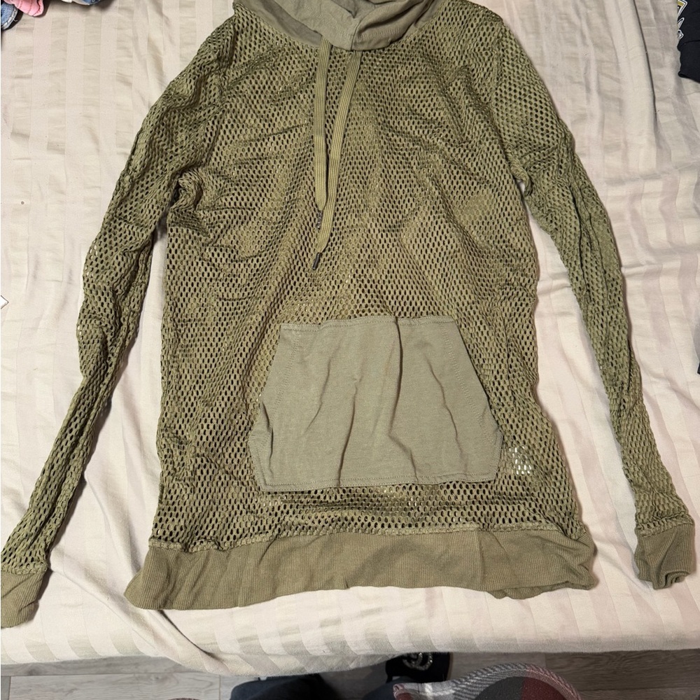 Woman’s Olive Green Mesh Sweater